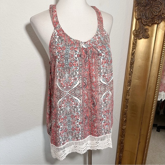 NWT Zoe & Rose Band of Gypsies Open Back Tank Top Ivory/Coral Size Medium $34 - Picture 2 of 8